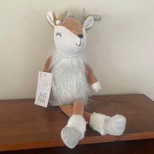 34TH + PINE Reindeer Deer Holiday Plush Shelf Sitter 21" NWT White brown Shimmer